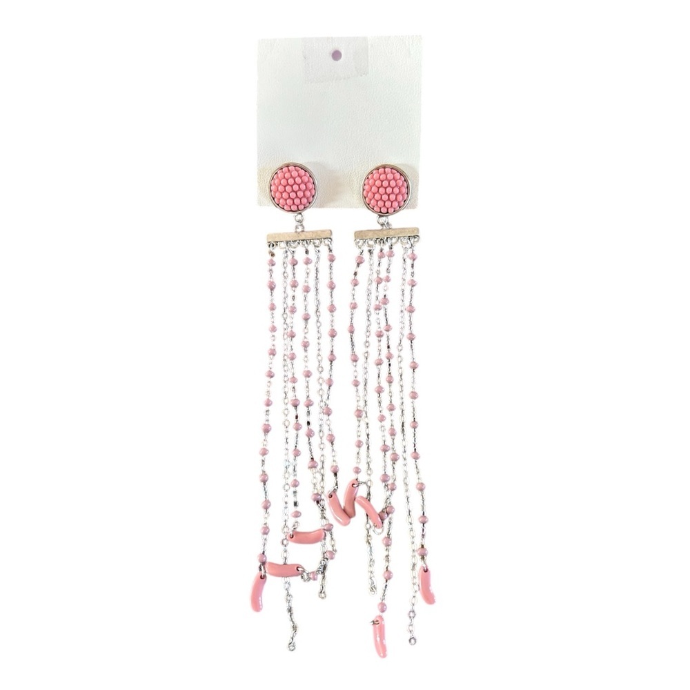 NWT Free People | Women’s pink beaded circle stud silver dangle earrings, OS